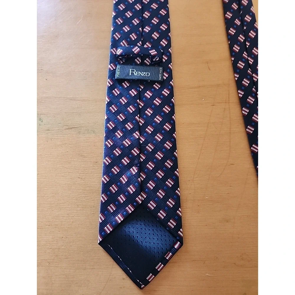 RENZO‎ MENS TIE Navy WITH RED WHITE AND BLUE  3.75 X 59